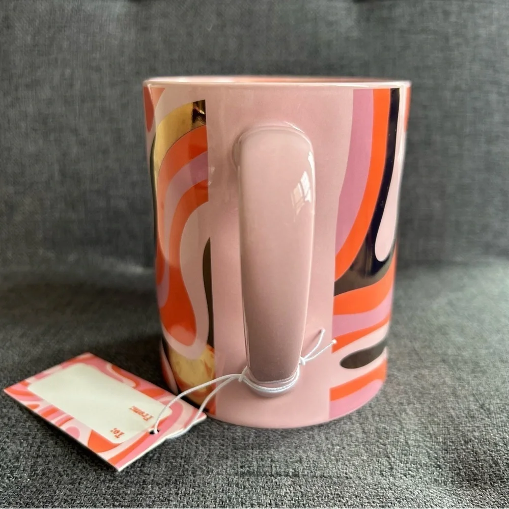 Groovy, Psychedelic Wave Design Coffee Mug, Pink, Orange, Gold Metallic, 20 oz